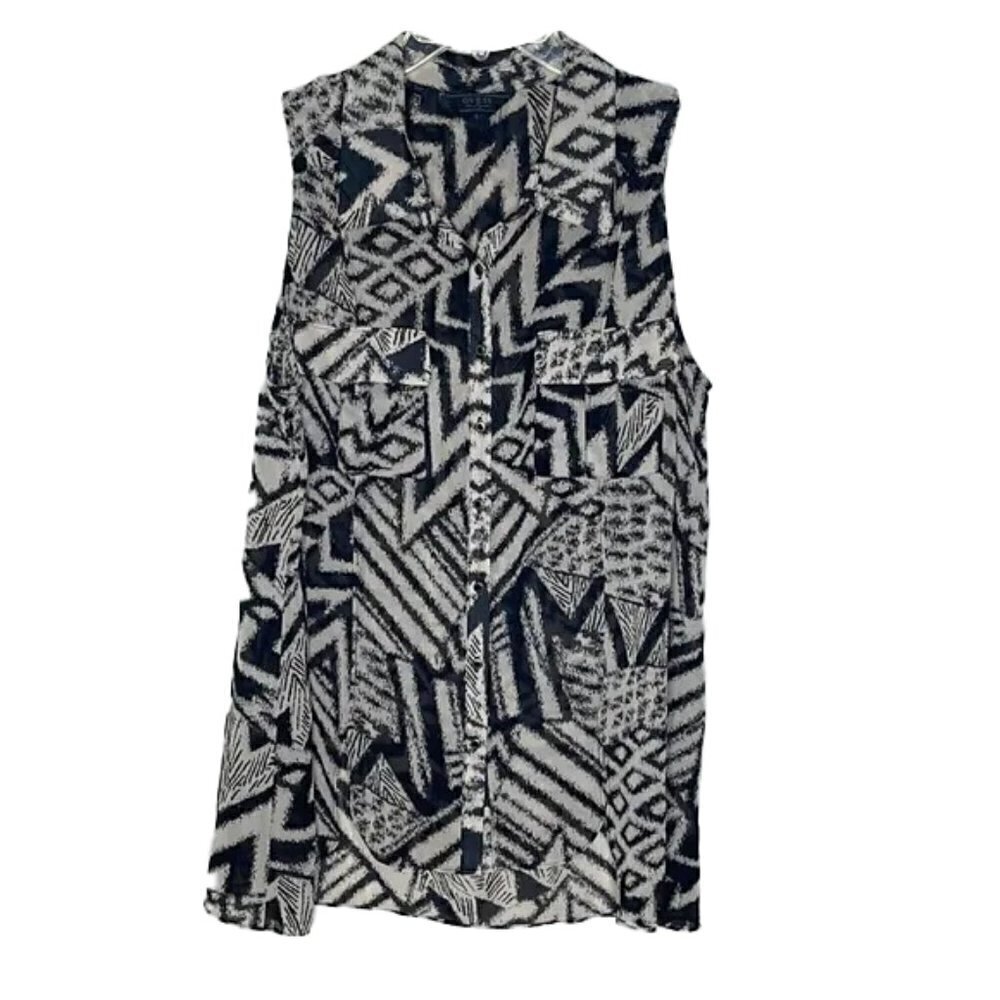 ❤️ GUESS Los Angeles Cheetaprint Sleeveless Pocket Top Size L